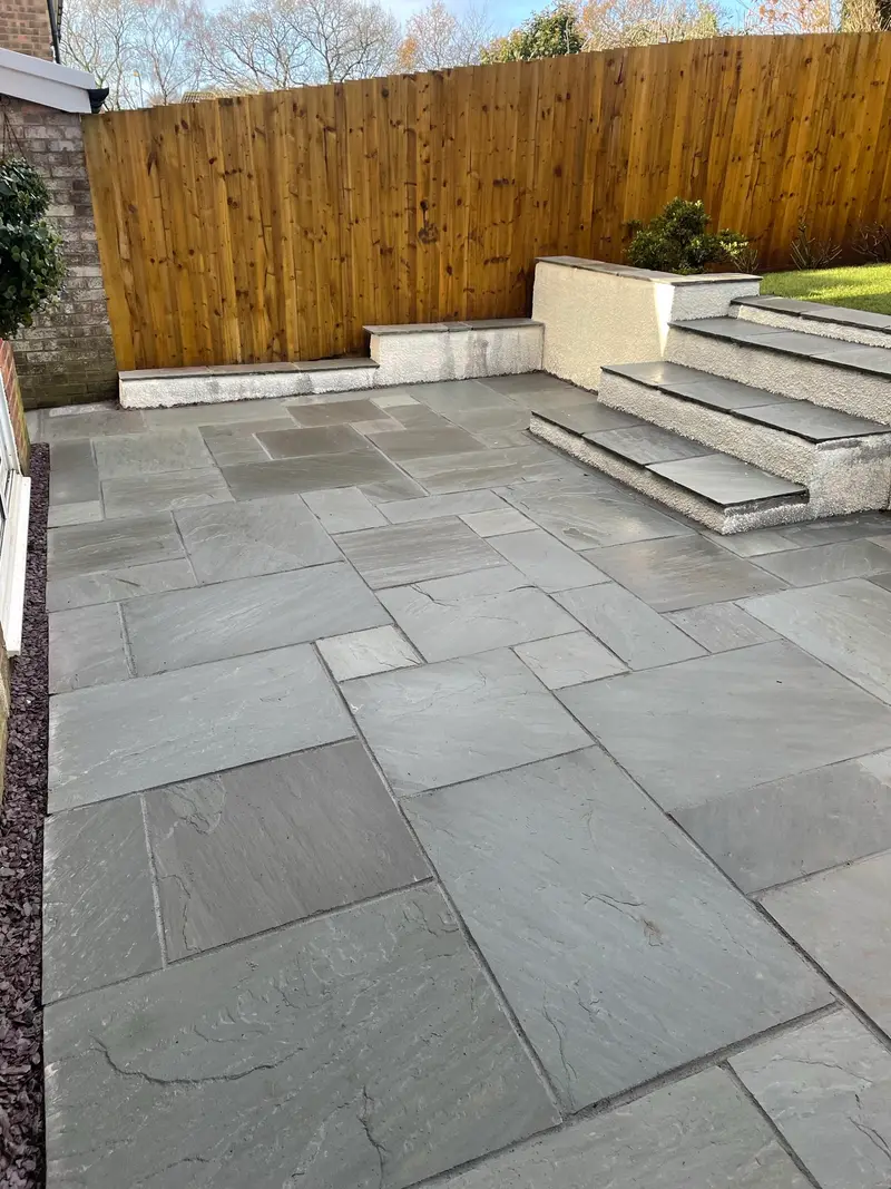Slate patio with granite steps